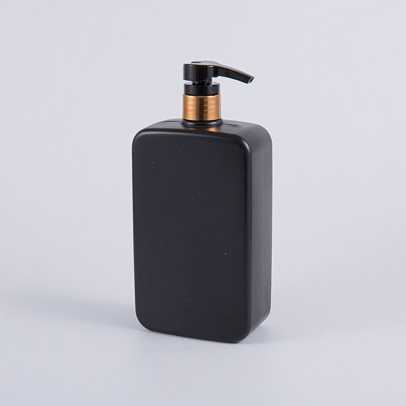 Solid Black Color Square 1000ml PE Shampoo Pump Cleansing Bottle